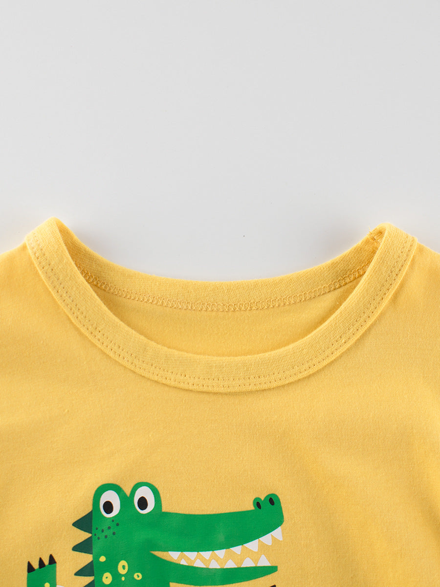 Boys’ Cartoon Alligator Print T-Shirt In European And American Style