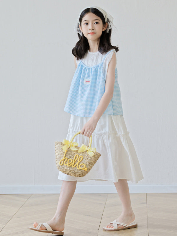 Summer Arrival Sleeveless Plaid Color Patchwork Dress for Stylish Girls
