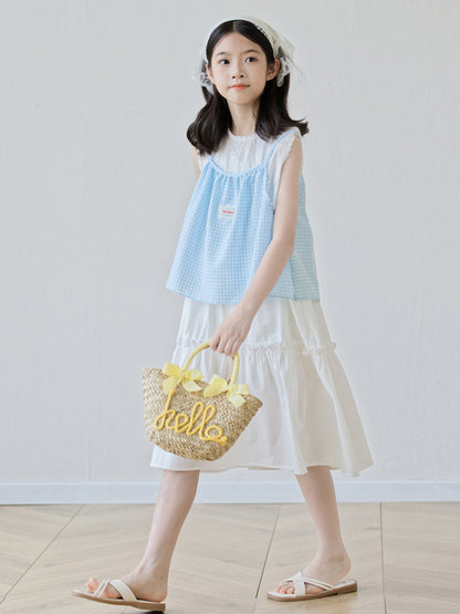 Summer Arrival Sleeveless Plaid Color Patchwork Dress for Stylish Girls