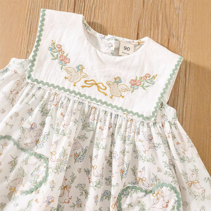 Summer Baby Kids Girls Sleeveless Floral Dress with Embroidery Collar, MyKids-USA®, Baby & Toddler Dresses, MyKids-USA -  -  -  -  -  -  - 