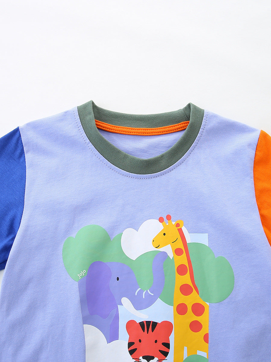 Arrival Summer Baby Kids Boys Short Sleeves Animals Pattern T-shirt and Shorts Clothing Set