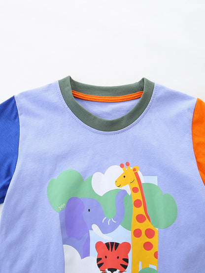 Arrival Summer Baby Kids Boys Short Sleeves Animals Pattern T-shirt and Shorts Clothing Set