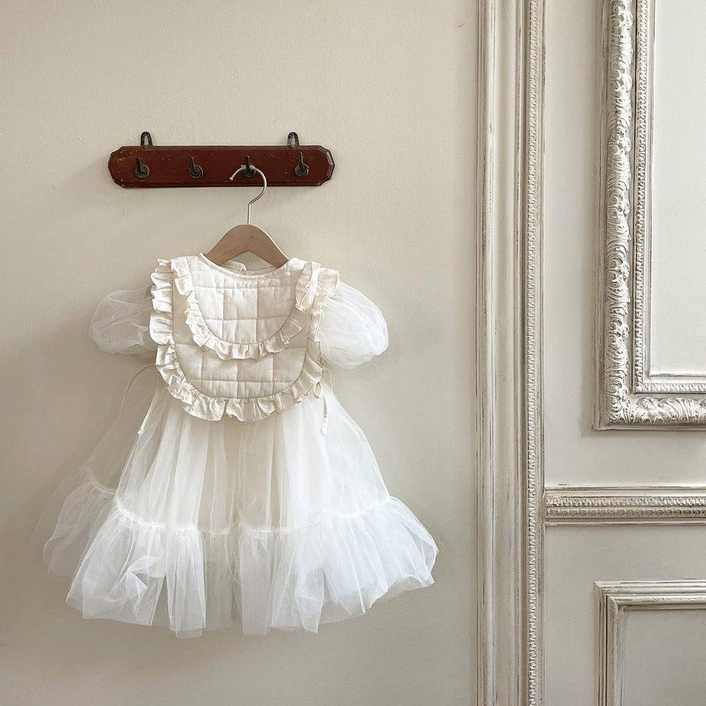 Summer Arrival Baby Girls Short Sleeves Tulle Patchwork Dress