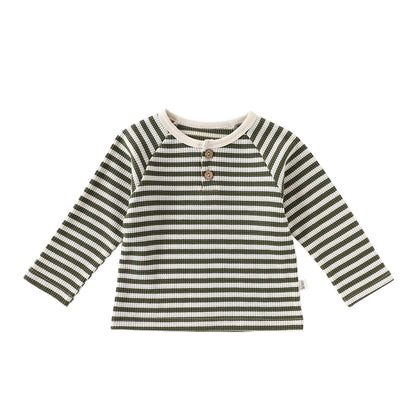 Autumn Arrival Baby Kids Unisex Striped Pattern Long Sleeves Top, MyKids-USA®, Baby & Toddler Tops, MyKids-USA - Size/Age - 73 (6-9M) - Color - Green -  -  - TR2509182248-B