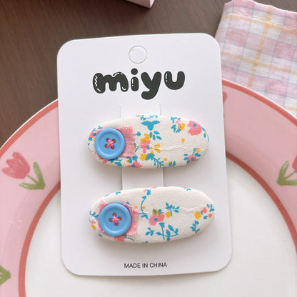 Collection of 2 Cute Floral Pattern Hair Clips, MyKids-USA®, Hair Pins, Claws & Clips, MyKids-USA - Size/Age - Average Size (0-12Y） - Color - Blue -  -  - TR2604212349-B.