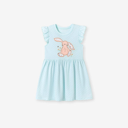 Summer Arrival Animals Cartoon Pattern Fly Sleeves Dress for Stylish Girls