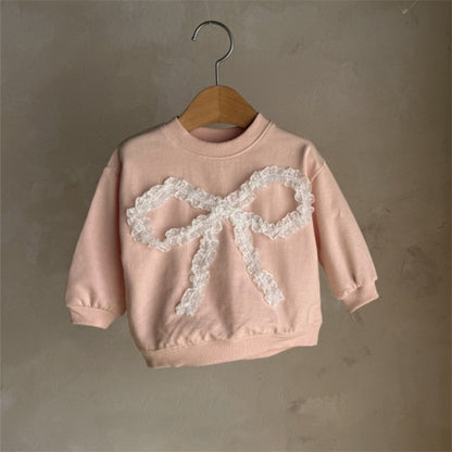 MyKids-USA® Spring Autumn Baby Kids Girls Long Sleeves Butterfly-bow Pattern Pullover and Lace Trim Pants