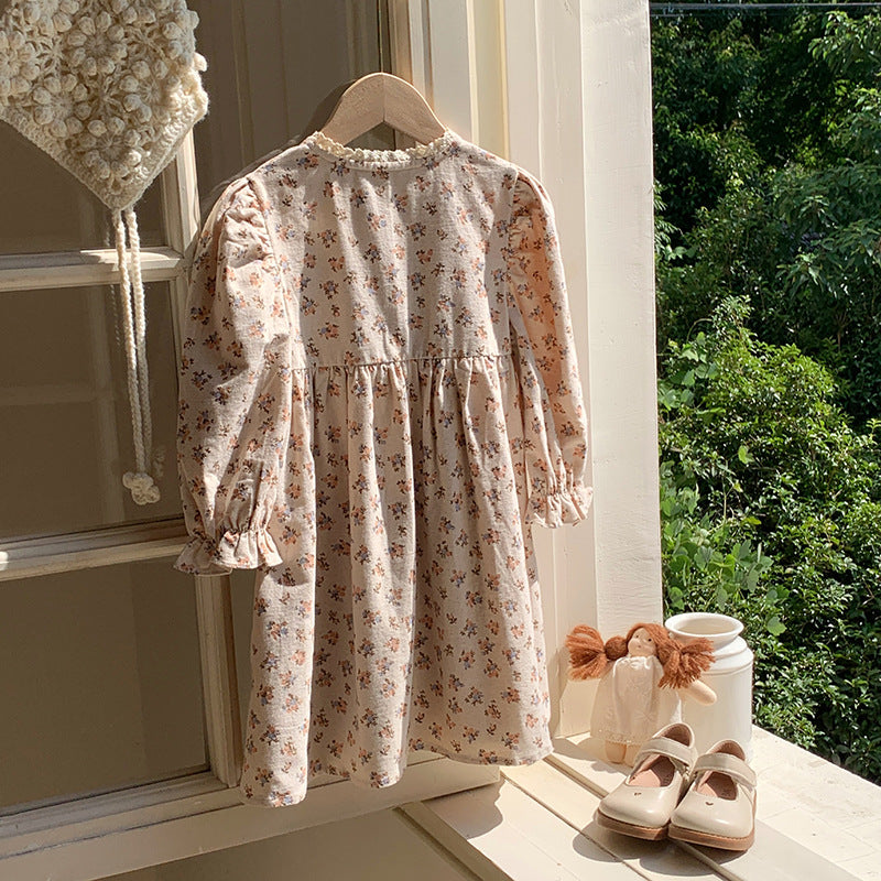 Arrival Autumn Girls Vintage Flowers Pattern Long Sleeves Lace Trim Crew Neck Dress, MyKids-USA®, Baby & Toddler Dresses, MyKids-USA -  -  -  -  -  -  - 