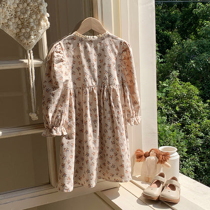 Arrival Autumn Girls Vintage Flowers Pattern Long Sleeves Lace Trim Crew Neck Dress, MyKids-USA®, Baby & Toddler Dresses, MyKids-USA -  -  -  -  -  -  - 