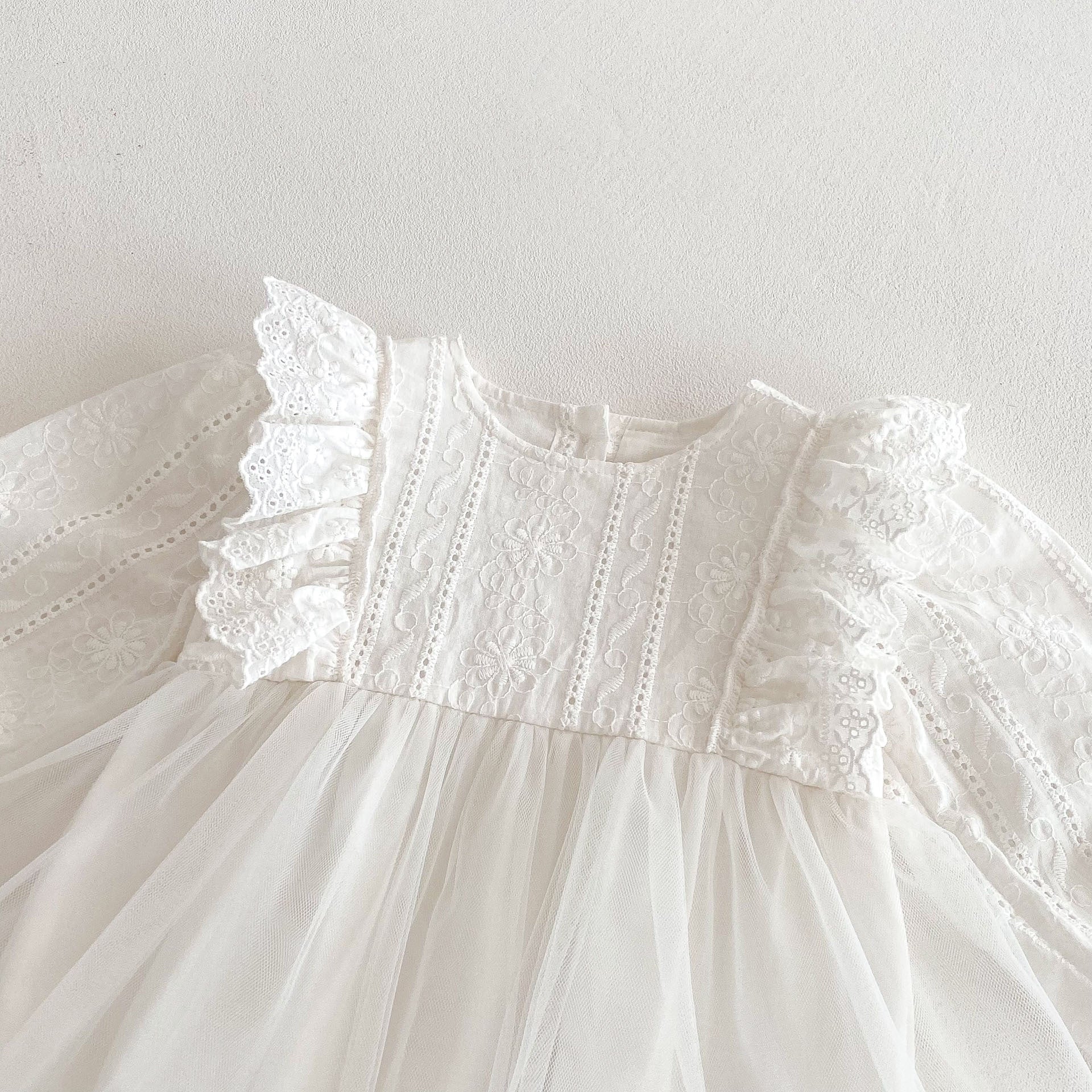 Spring Arrival Baby Girls Cute Floral Embroidered Pattern and Tulle Patchwork Long Sleeves Onesies, MyKids-USA®, Baby One-Pieces, MyKids-USA -  -  -  -  -  -  - 