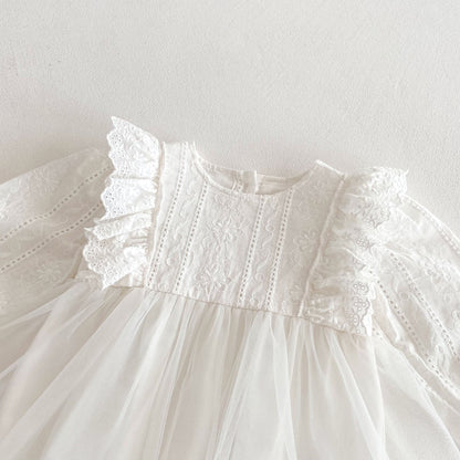 Spring Arrival Baby Girls Cute Floral Embroidered Pattern and Tulle Patchwork Long Sleeves Onesies, MyKids-USA®, Baby One-Pieces, MyKids-USA -  -  -  -  -  -  - 