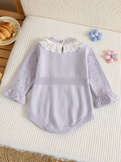 Autumn and Spring Arrival Baby Girls Long Sleeves Hollow Out Pattern Knitted Onesies, MyKids-USA®, Baby One-Pieces, MyKids-USA - Size/Age - 66 (3-6M) - Color - Purple -  -  - TR2511172237-B