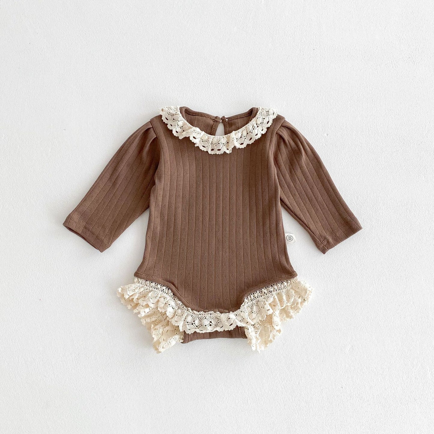 Autumn Arrival Baby Girls Long Sleeves Striped Pattern Hollow-out Collar Onesies, MyKids-USA®, Baby One-Pieces, MyKids-USA - Size/Age - 66 (3-6M) - Color - Coffee -  -  - TR2509132337-B