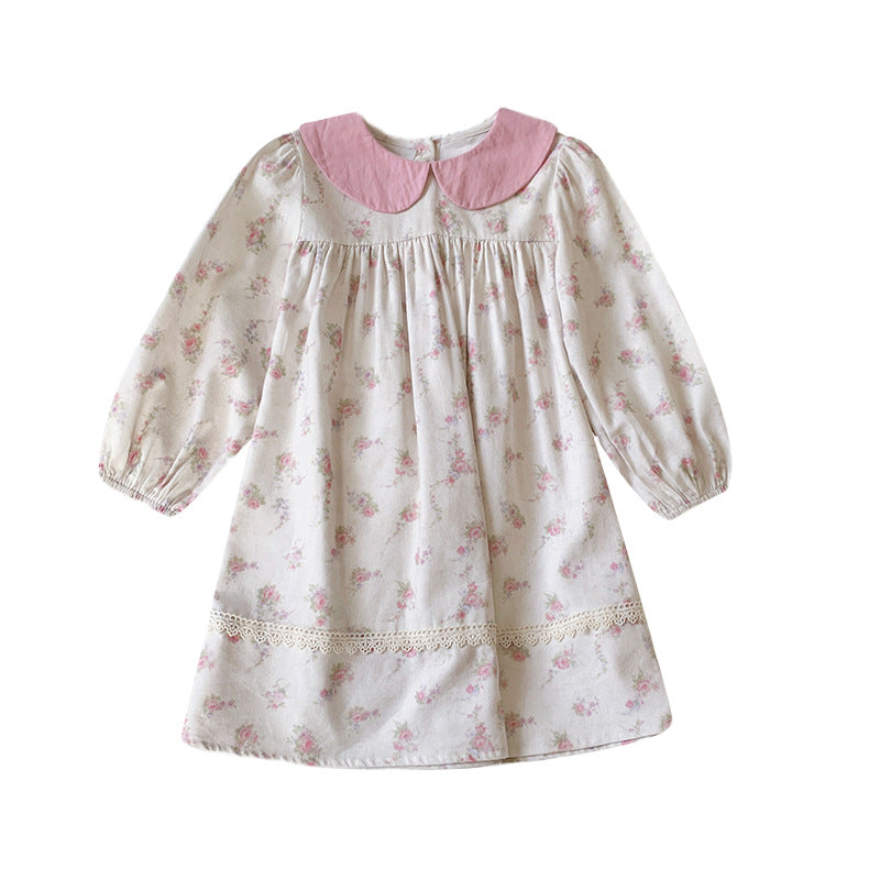 Arrival Autumn Girls Cute Flowers Pattern Long Sleeves Dress with Peter Pan Collar, MyKids-USA®, Baby & Toddler Dresses, MyKids-USA - Size/Age - 90 (12-24M) - Color - Pink -  -  - TR2508272205-A
