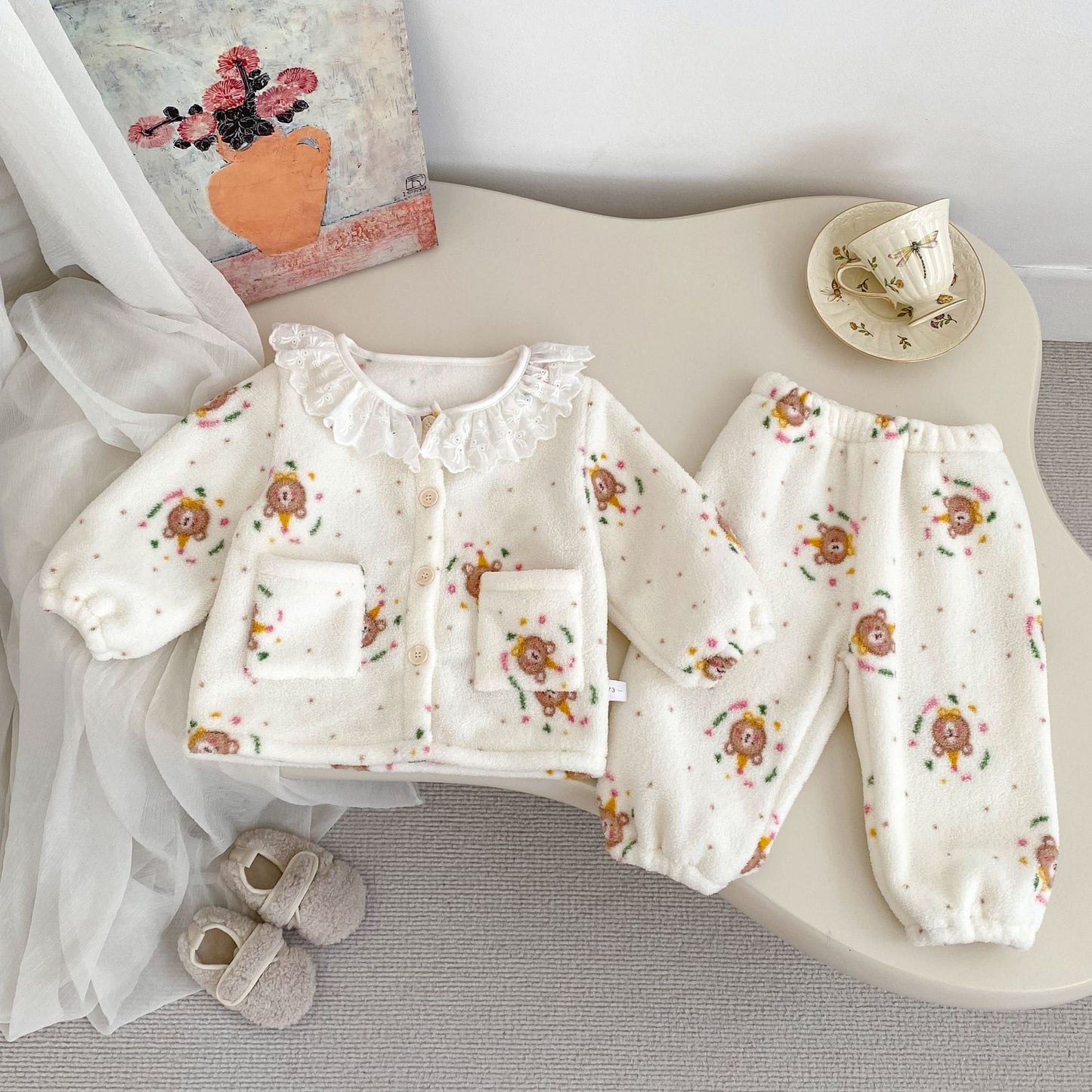 Winter and Autumn Baby Kids Girls Long Sleeves Cartoon and Cherry Pattern Top and Pants Pajamas Clothing Set, MyKids-USA®, Pajamas, MyKids-USA - Size/Age - 73 (6-9M) - Color - Beige -  -  - TR2511291805-A