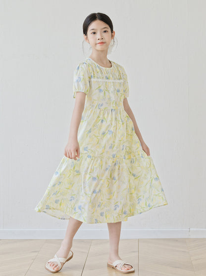Summer Arrival Short Sleeves Floral Design Dress for Stylish Girls