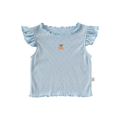 Girls’ Fruit Embroidered Pattern Fly Sleeves Top Shirt in European and American Style for Summer, MyKids-USA®, Baby & Toddler Tops, MyKids-USA - Size/Age - 73 (6-9M) - Color - Blue -  -  - TR2505212354-B
