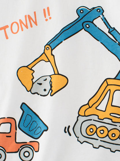 Boys’ Cartoon Excavator And Truck Print T-Shirt In European And American Style, MyKids-USA®, Baby & Toddler Tops, MyKids-USA -  -  -  -  -  -  - 