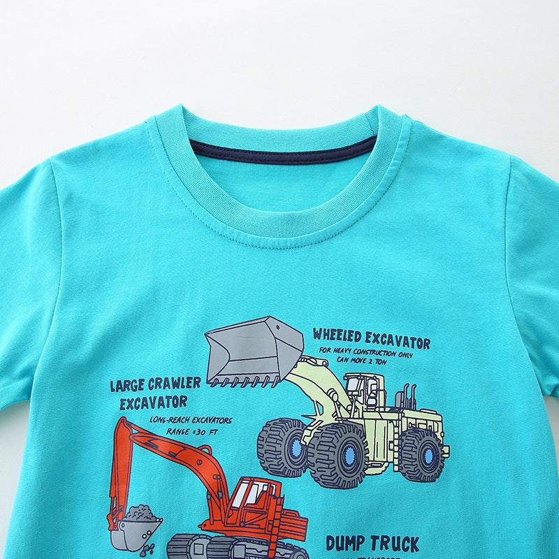 Summer Boys’ Excavators and Truck Cartoon Pattern T-shirt in European and American Style, MyKids-USA®, Baby & Toddler Tops, MyKids-USA -  -  -  -  -  -  - 