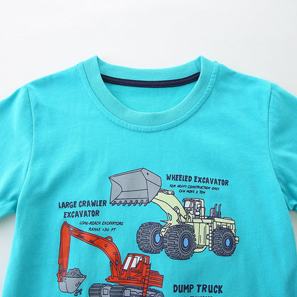 Summer Boys’ Excavators and Truck Cartoon Pattern T-shirt in European and American Style, MyKids-USA®, Baby & Toddler Tops, MyKids-USA -  -  -  -  -  -  - 