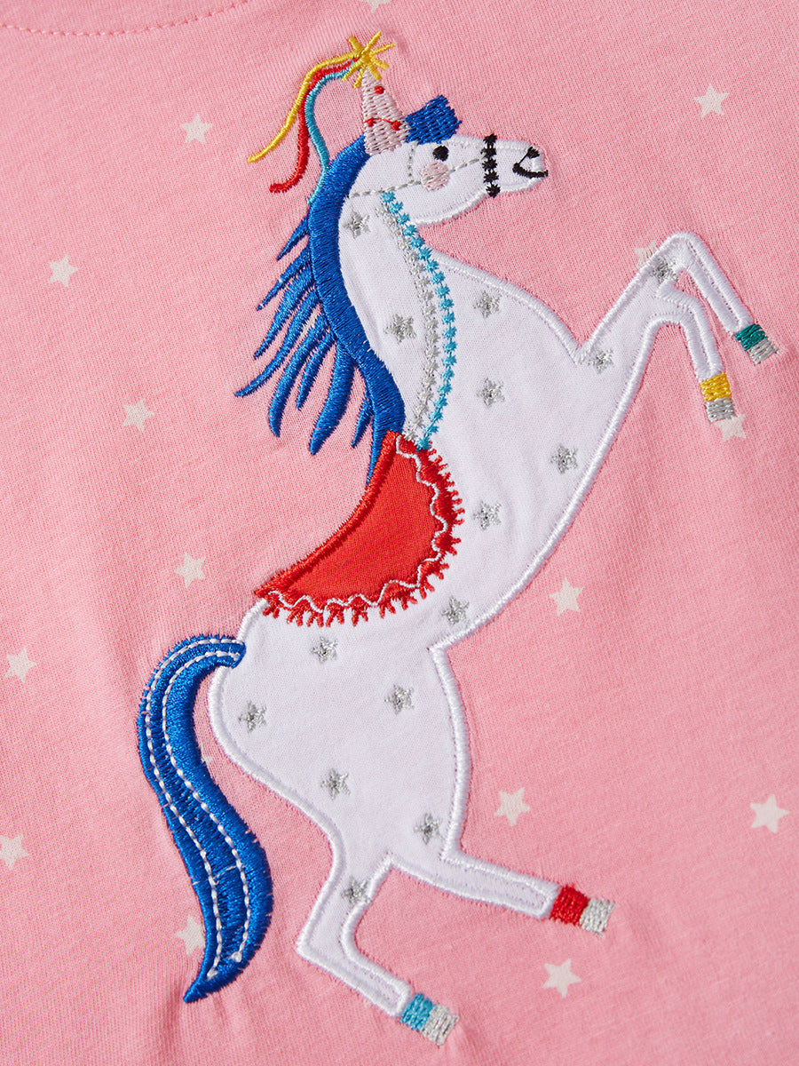Baby Kids Girls Unicorn Pattern Short Sleeves White Stars Dress