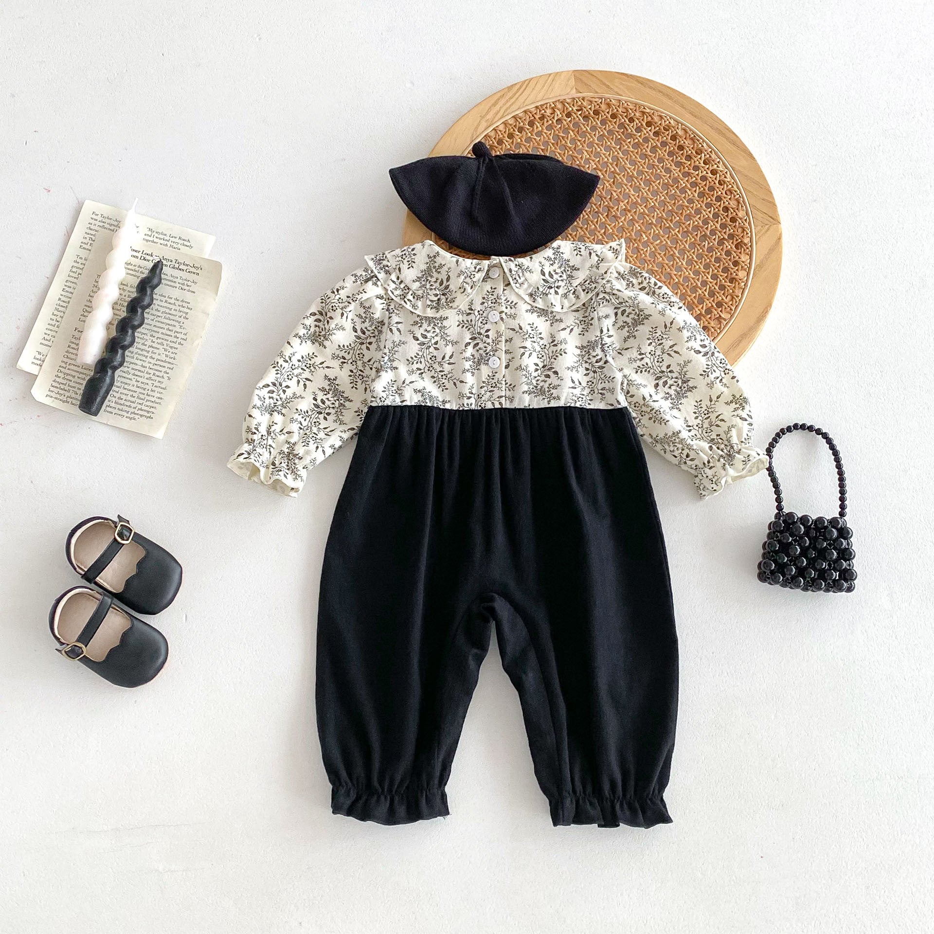 Autumn Arrival Baby Kids Girls Flowers Pattern Long Sleeves Top and Black Overalls Strap Onesies Patchwork Casual Outfits Clothing, MyKids-USA®, Baby One-Pieces, MyKids-USA -  -  -  -  -  -  - 