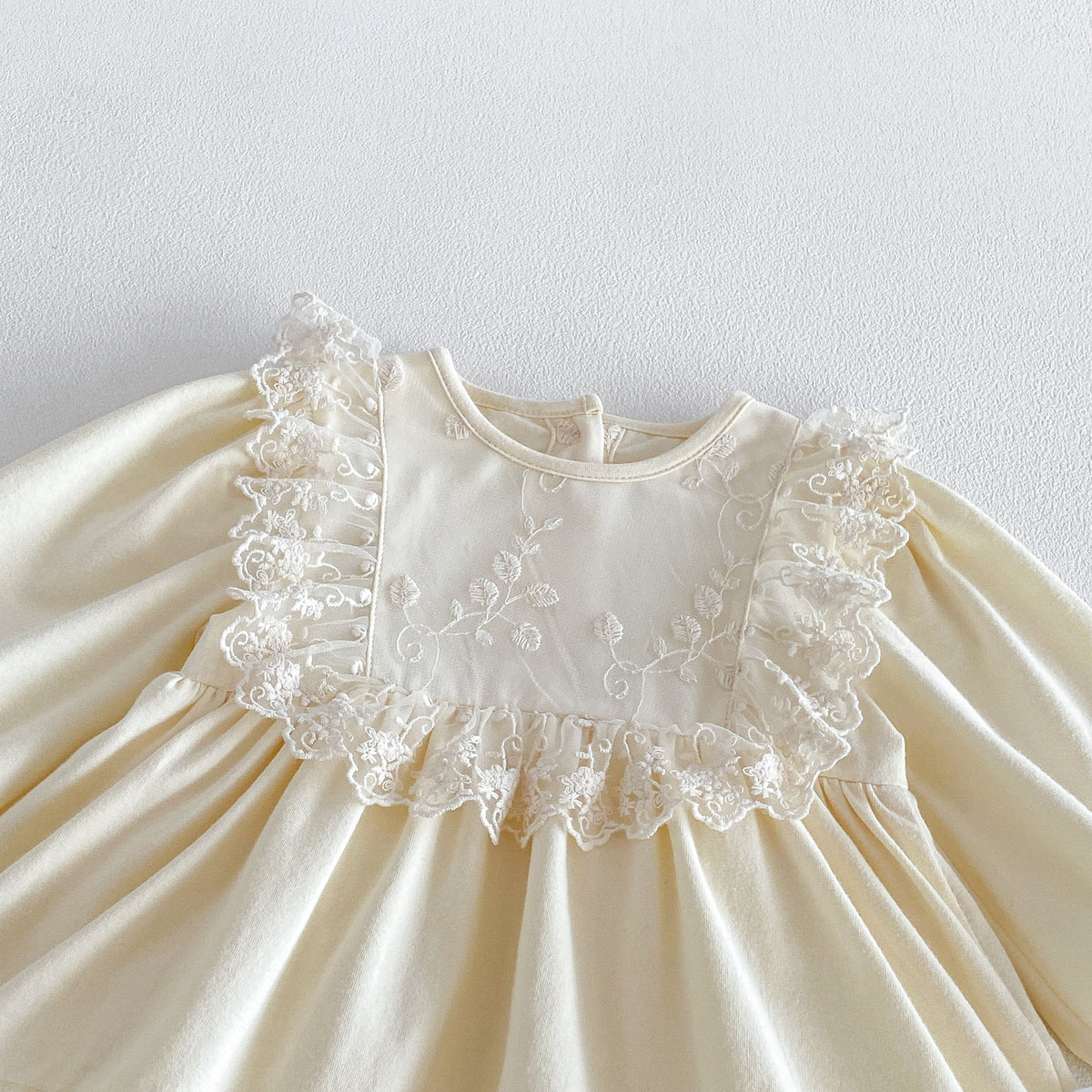 MyKids-USA® Baby Girls Long Sleeves Solid Color Lace Trim Bodysuit Dress