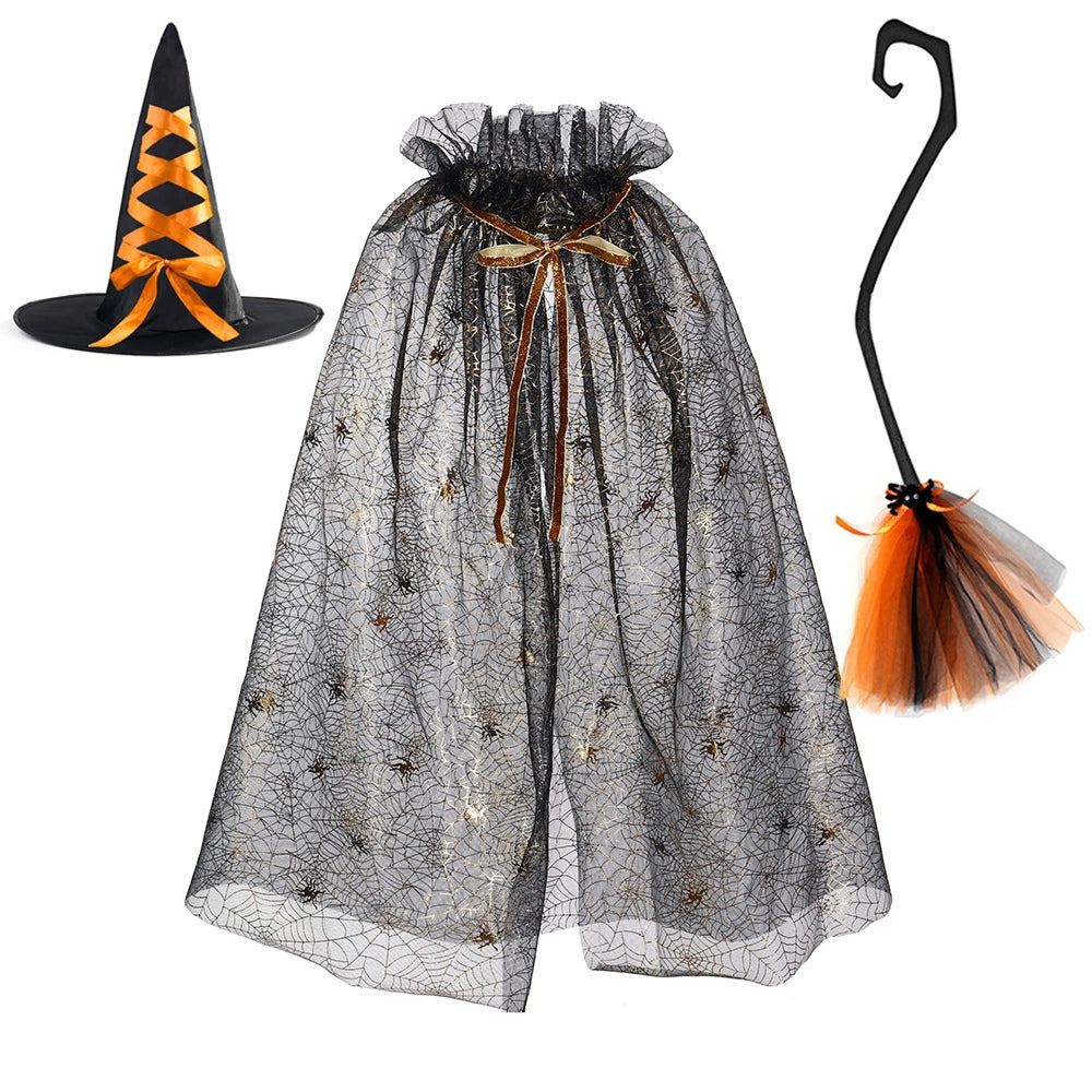 Arrival Dark Halloween Essential: Girls’ Witch Wizard Hat, Cloak, and Broom Set, MyKids-USA®, Costume Sets, MyKids-USA - Size/Age - Average - Color - Pink -  -  - TR2508202017-H.