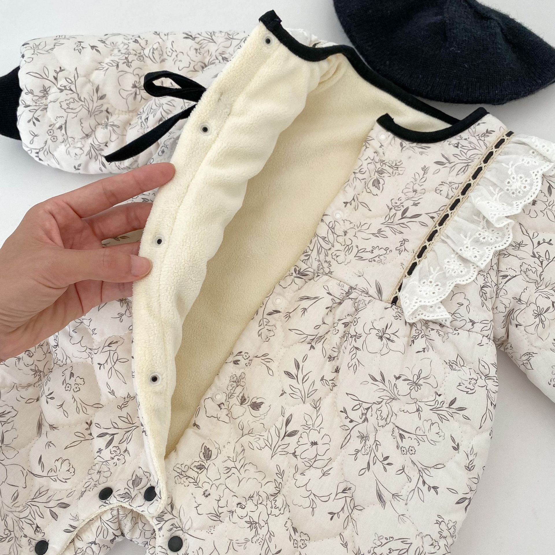 Arrival Baby Girls Floral Pattern Single Breasted Thick Romper, MyKids-USA®, Baby One-Pieces, MyKids-USA -  -  -  -  -  -  - 