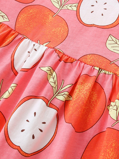 Summer Hot Selling Cute Cartoon Apples Pattern Fly Sleeves Dress for Stylish Girls