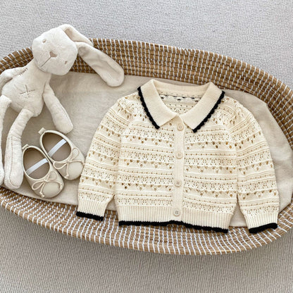 Autumn Sweet Style Hollow Carved Design Cardigan