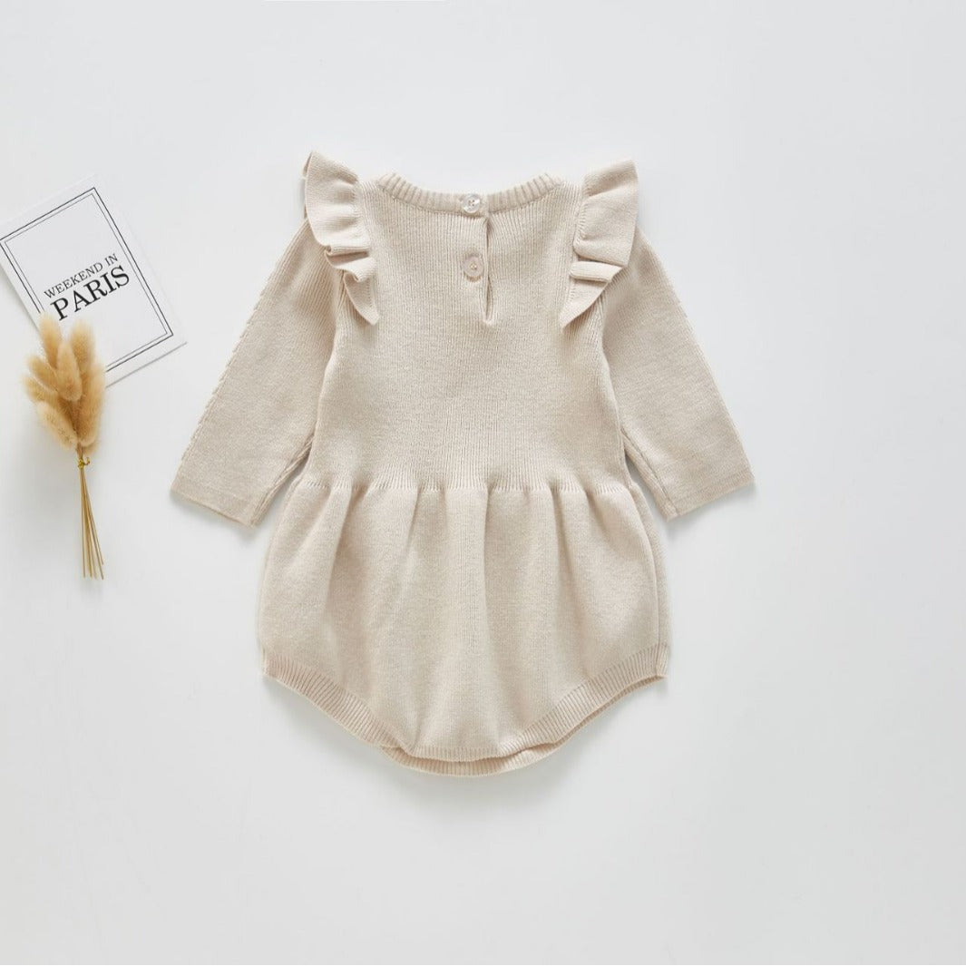 Spring and Autumn Design Baby Girls Solid Color Long Sleeves Knitted Onesies, MyKids-USA®, Baby One-Pieces, MyKids-USA - Size/Age - 59 (0-3M) - Color - Beige -  -  - TR2504192238-B