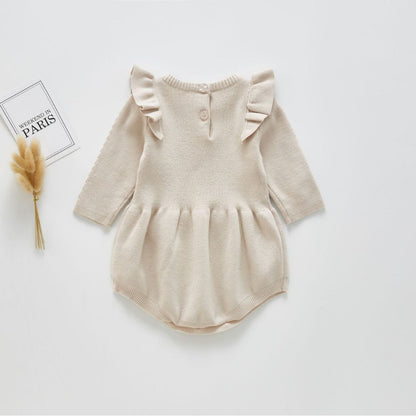 Spring and Autumn Design Baby Girls Solid Color Long Sleeves Knitted Onesies, MyKids-USA®, Baby One-Pieces, MyKids-USA - Size/Age - 59 (0-3M) - Color - Beige -  -  - TR2504192238-B