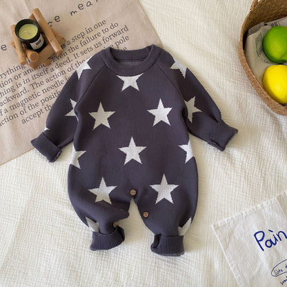 Autumn and Winter Arrival Baby Unisex Long Sleeves Geometric Pattern Knitted Rompers, MyKids-USA®, Baby One-Pieces, MyKids-USA - Size/Age - 66 (3-6M) - Color - Blue -  -  - TR2510282323-B