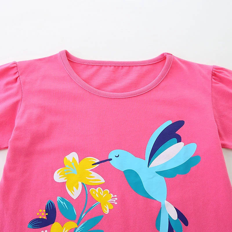 Summer Girls’ Flowers and Bird Cartoon Pattern T-shirt in European and American Style, MyKids-USA®, Baby & Toddler Tops, MyKids-USA -  -  -  -  -  -  - 