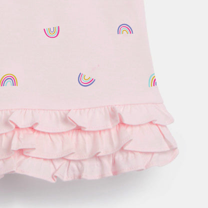 Baby Girl Allover Rainbow Graphic Polo Neck Rufffle Hem Dress