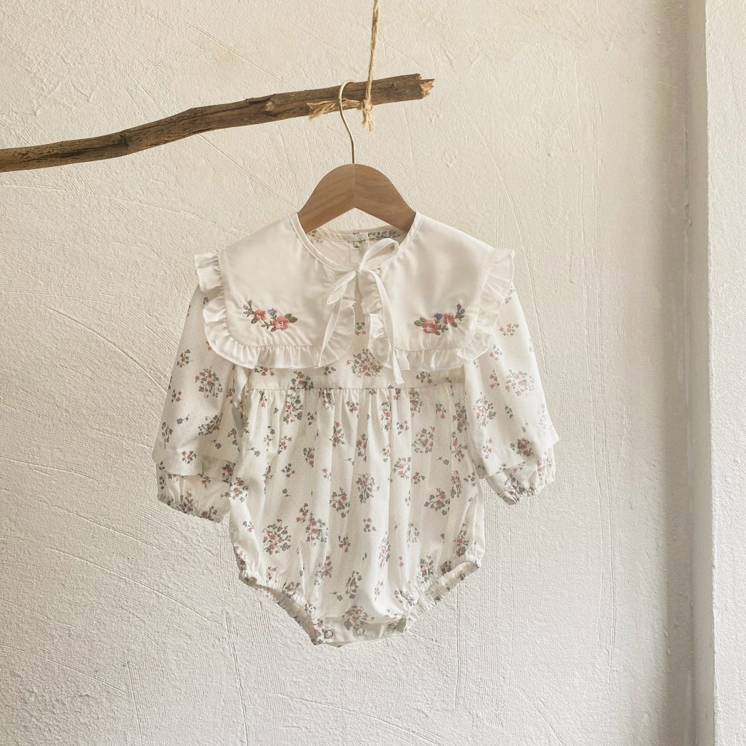 MyKids-USA® Autumn Baby Girls Floral Long-sleeved Onesies and Dress with Lace Capelet Shawl – Princess Sister Matching Set