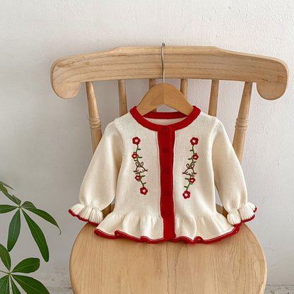 Embroidered Design Baby Girl Knitted Cardigan
