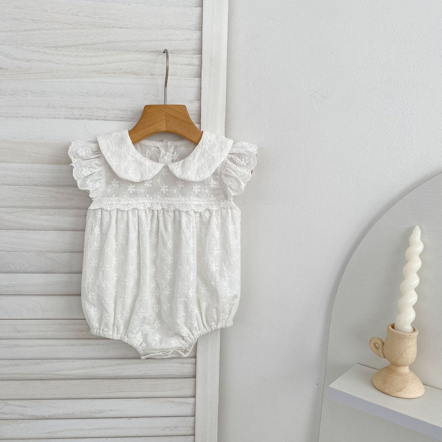 Summer Girls Flowers Embroidered Pattern Peter Pan Collar Onesies and Dress – Princess Sister Matching Set, MyKids-USA®, Baby & Children's Outfits, MyKids-USA® - Size/Age - 66 (3-6M) - Color - Beige -  -  - TR2604212228-A.