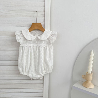 Summer Girls Flowers Embroidered Pattern Peter Pan Collar Onesies and Dress – Princess Sister Matching Set, MyKids-USA®, Baby & Children's Outfits, MyKids-USA® - Size/Age - 66 (3-6M) - Color - Beige -  -  - TR2604212228-A.