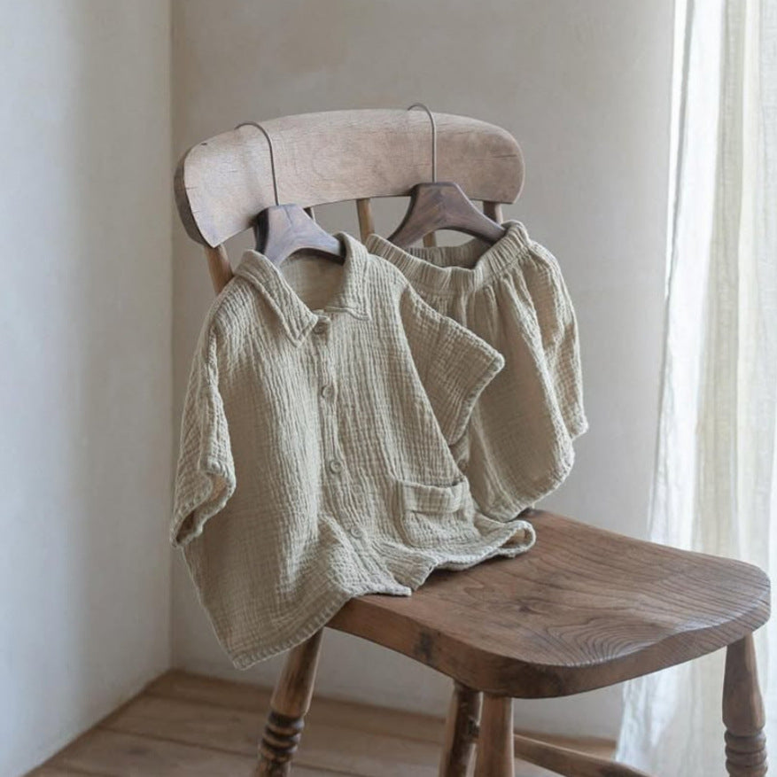 Summer Hot Selling Baby Kids Unisex Short Sleeves Single Breasted Shirt and Shorts Clothing Set, MyKids-USA®, Baby & Toddler Outfits, MyKids-USA - Size/Age - 73 (6-9M) - Color - Apricot -  -  - TR2505261955-A