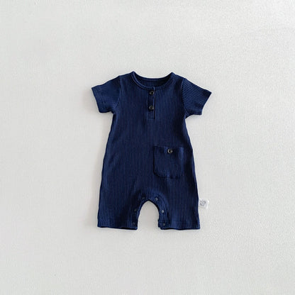Summer Arrival Baby Boys and Girls Short Sleeves Solid Color Crew Neck Bodysuit, MyKids-USA®, Bodysuits, MyKids-USA - Size/Age - 66 (3-6M) - Color - Navy Blue (Dark Blue) -  -  - TR2603192325-B.