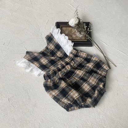 Autumn and Spring Arrival Baby Girls Plaid Pattern Sleeveless V Neck Bodysuit, MyKids-USA®, Bodysuits, MyKids-USA - Size/Age - 66 (3-6M) - Color - Blue -  -  - TR2601212303-A.