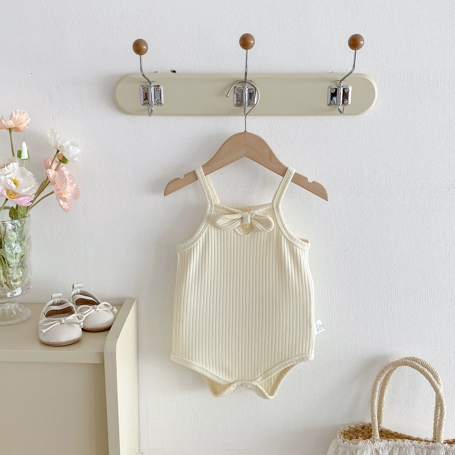 Summer Arrival Baby Girls Solid Color Butterfly-bow Decorated Strap Onesies, MyKids-USA®, Baby One-Pieces, MyKids-USA - Size/Age - 66 (3-6M) - Color - Apricot -  -  - TR2506292020-A