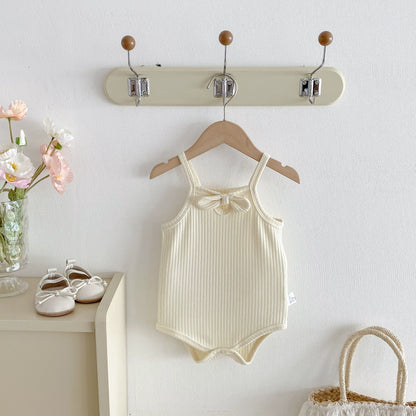 Summer Arrival Baby Girls Solid Color Butterfly-bow Decorated Strap Onesies, MyKids-USA®, Baby One-Pieces, MyKids-USA - Size/Age - 66 (3-6M) - Color - Apricot -  -  - TR2506292020-A