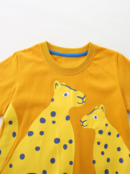 Summer Arrival Boys’ Leopard Pattern Short Sleeves T-shirt in European and American Style