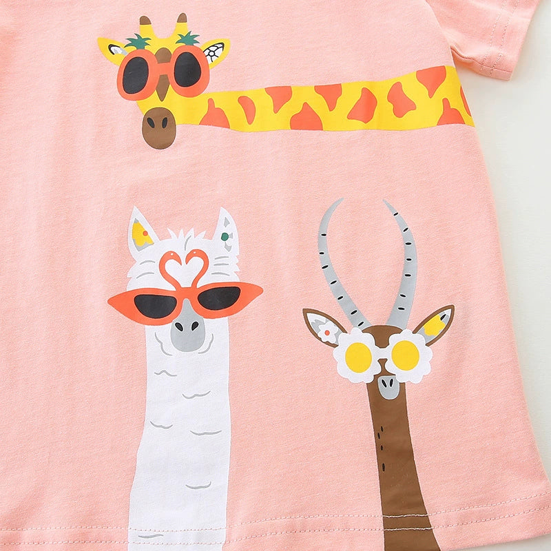 Summer Girls’ Cartoon Animals Pattern T-shirt in European and American Style, MyKids-USA®, Baby & Toddler Tops, MyKids-USA -  -  -  -  -  -  - 