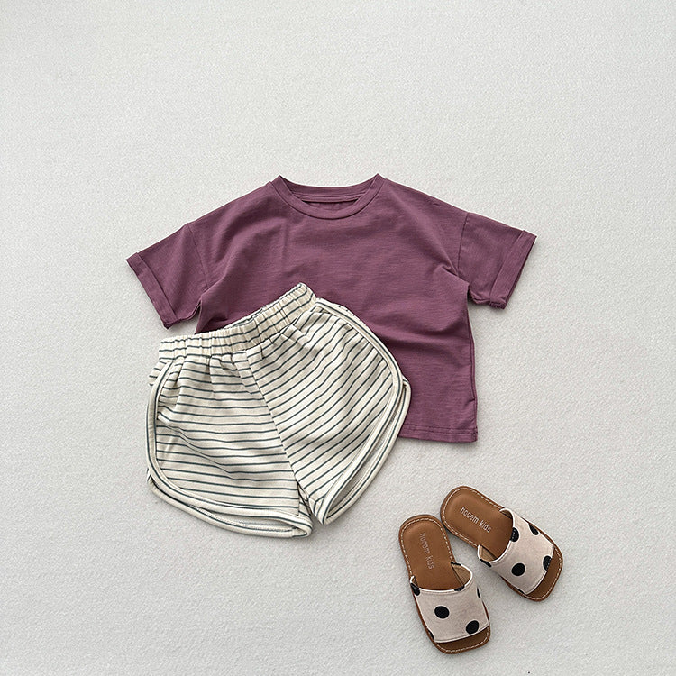 Summer New Arrival Kids Unisex Casual Thin Striped Basic Shorts