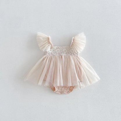 Summer Arrival Baby Girls Fly Sleeves Tulle Patchwork Pink Bodysuit Dress, MyKids-USA®, Baby & Children's Dresses, MyKids-USA - Size/Age - 66 (3-6M) - Color - Apricot -  -  - TR2604291641-A.