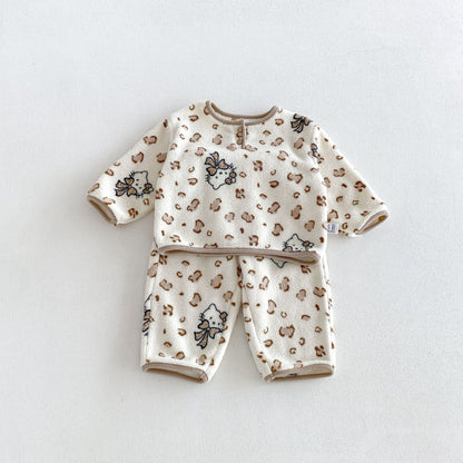MyKids-USA® Hot Selling Winter Baby Kids Long Sleeves Fleeece-Lined Cartoon Top and Pants Set